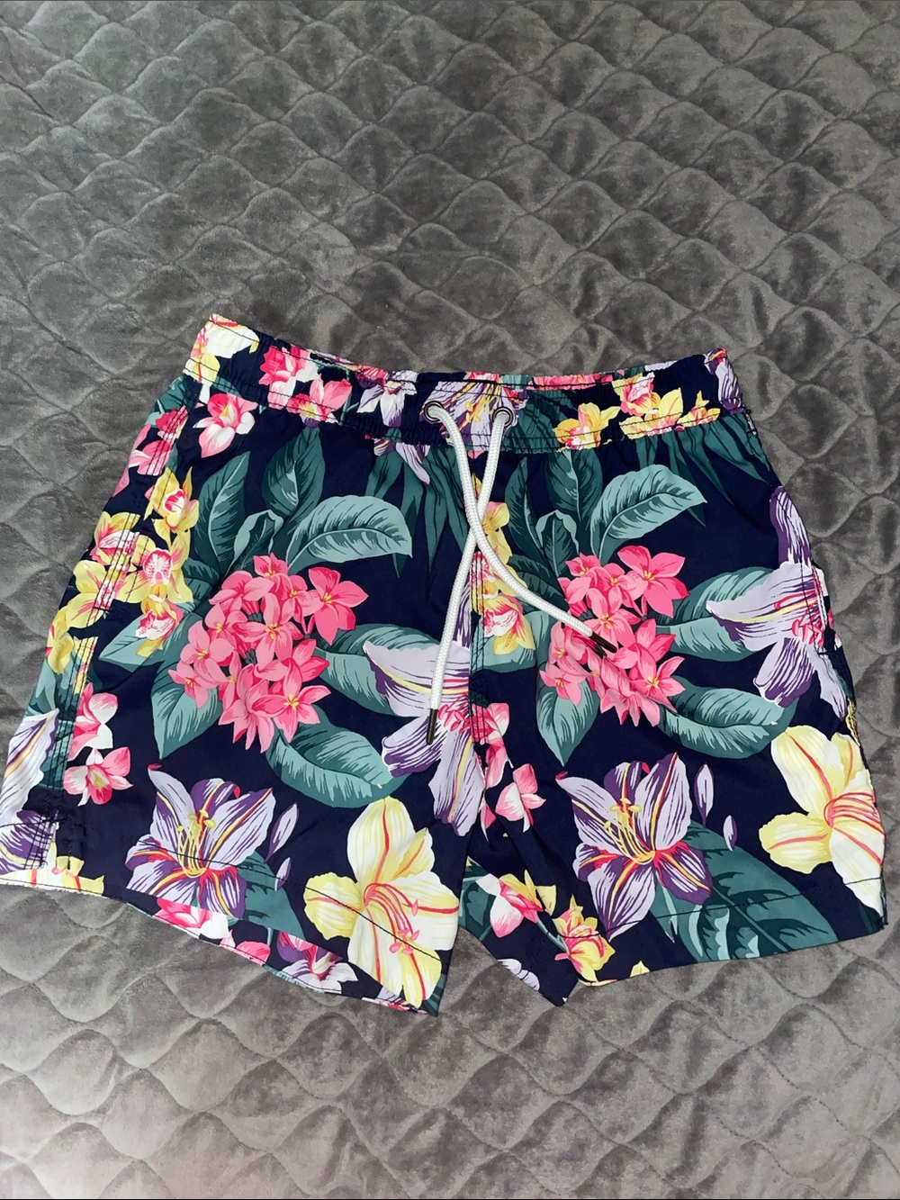 Abercrombie & Fitch Navy Floral Drawstring Shorts with Pink & Yellow Hawaiian